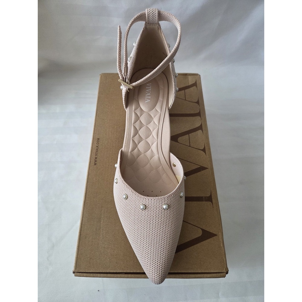 VIVAIA Galilea Ballet Blush Pearl Knit Pointed Toe Block Heel Pumps EU 41 US 9.5 - Picture 11 of 16